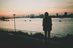 alone, city, dark, girl, river, water