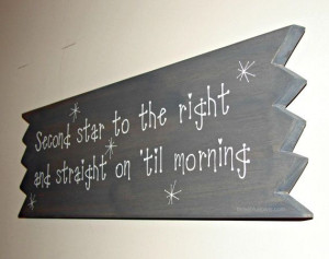Peter Pan Sign Quote Distressed Board Wood by ThreeBlueOwls,