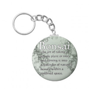 Bonsai art saying on green flowery background keychain