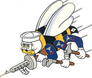Navy Seabee. I have this tattooed on my leg along with 