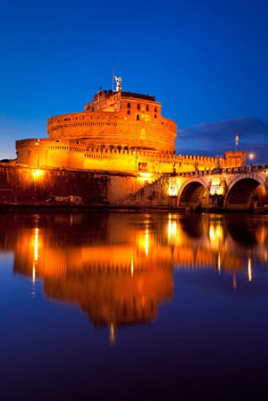 Ponte and Castel Sant Angelo over River Tiber, Rome Italy