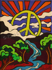 ... Pop Art Painting Banksy Signed Abstract Hippie Flower Power Tie Dyed