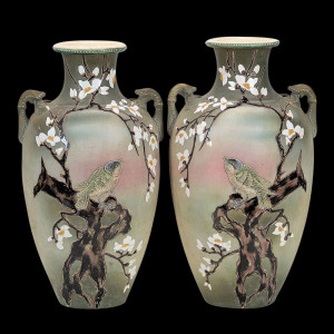 Pair Large Antique Japanese Moriage Bird Decorated Vases from tolw on ...