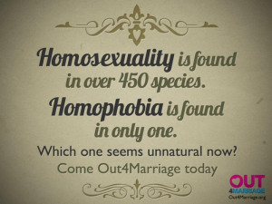 Homosexuality is found in over 450 species. Homophobia is found in ...