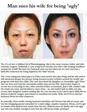 Man sues his wife for being ugly... and won?