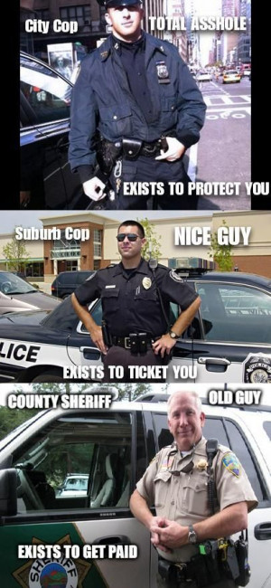 City Cop TOTAL ASSHOLE EXISTS TO PROTECT YOU Suburb Cop NICE GUY ...