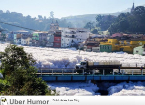 River in São Paulo, Brazil is covered in foam caused by pollution