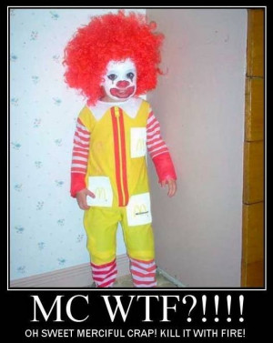 funny scary kid dressed up like Ronald McDonald caption picture