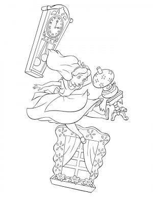 Coloring Pages of Alice in Wonderland Falling Down the Rabbit Hole