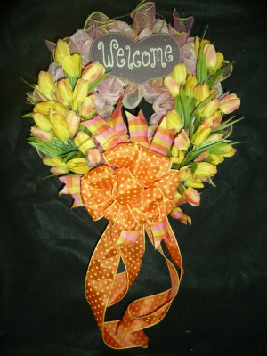 Tulip Welcome Custom Deco Mesh Wreath 16 inch by VikkisWreaths, $47 ...