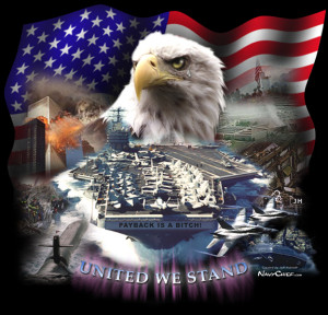 Patriotic collage of pictures oriented towards 9/11 and the military