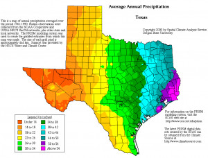 Texas Annual Rainfall Map