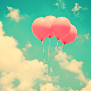 Balloons in the sky (pink ballons in retro blue sky) Art Print