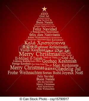 ... - Merry Christmas in different languages forming a Christmas tree