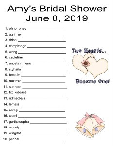 bridal shower word scramble 24 cards answer sheet included the