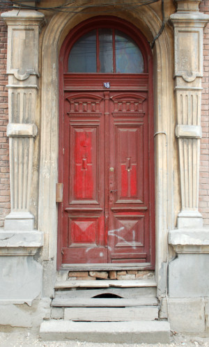 Old Red Wood Door With...