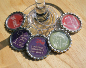 Wine Sayings Bottle Cap Wine Charms , Set of 5 ...