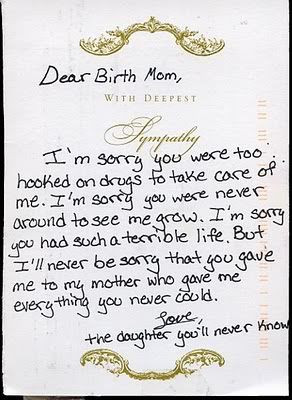 ... because she gave birth to me, does not qualify her as my 