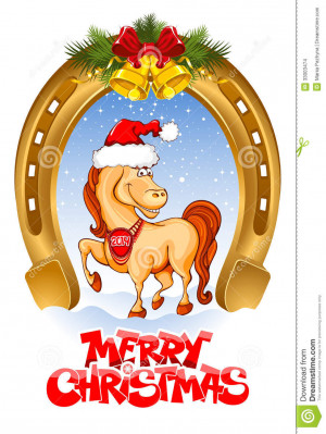 Vrolijke Kerstkaart met grappig paard (symbool van het jaar van 2014).