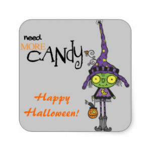 Cute Green Witch Halloween Square Sticker