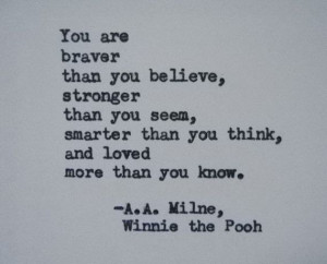 card WINNIE THE POOH quote, encouragment card hand printed bravery ...