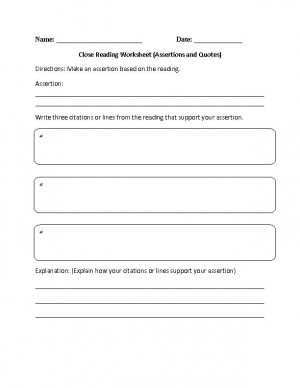 Close Reading Assertions and Quotes Reading Comprehension Worksheet ...