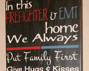 ... Distressed Wall Decor, Custom Wood Sign - Firefighter/EMT House Rules