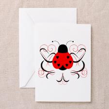 Cute Red Ladybug and Hearts Print Greeting Card