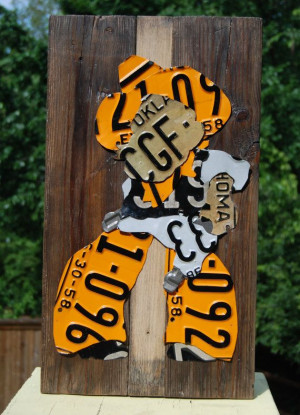 License Plate Art - Pistol Pete on Reclaimed Wood - Oklahoma State ...