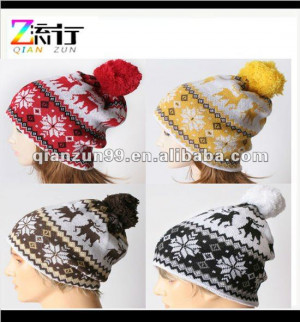 Copos de nieve rudolph reindeer hizo punto pom pom beanie bobble head ...