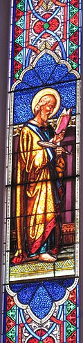 stained glass depiction of st luke at st matthew s german evangelical ...