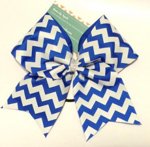 White Chevrons over Royal Blue Cheer Bow - Bows by April