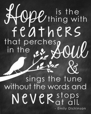 Quote, Emily Dickinson, Hope is the thing with feathers, chalkboard ...
