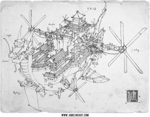 Fantasy Airship Blueprints He designs his artwork like a