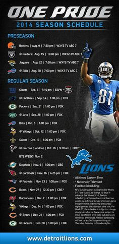 Detroit Lions!! 2014 Season Schedule Announced! #onepride Lion 2014 ...