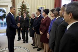 line of people in Oval Office with President Obama