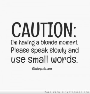 CAUTION: I'm having a blonde moment. Please speak slowly and use small ...