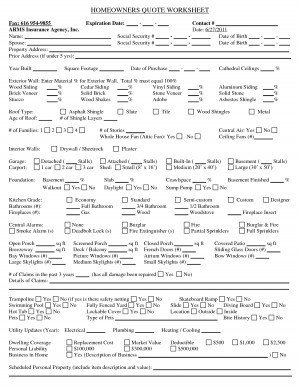 HOMEOWNERS QUOTE WORKSHEET - Arms Insurance Agency Inc._2_ by ...
