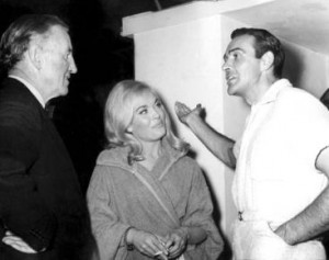 Ian Fleming with Sean Connery and Shelly Eaton on the Goldfinger set
