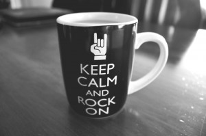 black and white, cool, cup, keep calm, ool, rock, rock on