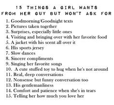 15 Things a girl wants from her guy but won't ask for. Guys, this is a ...