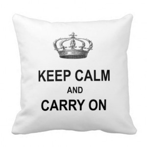 Vintage Keep Calm and Carry On Quote w Crown Pillow