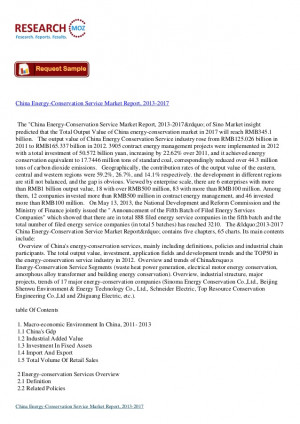 China Energy-Conservation Service Market Report, 2013-2017:Industry