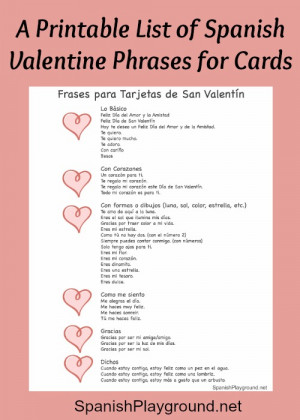 Spanish Valentine phrases for kids to use in cards.