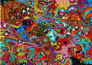 psychedelic art color detail dark monsters wallpaper background