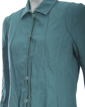Elie Tahari Women's Turquoise Cotton Blend White Stitch Button Jacket ...