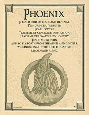 Parchment PHOENIX BIRD Totem Prayer Poster BOS PAGE Wicca Pagan Witch