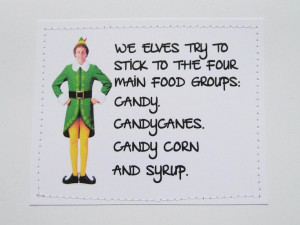 Funny Elf quote card Four main food groups by sewdandee on Etsy, $6.00