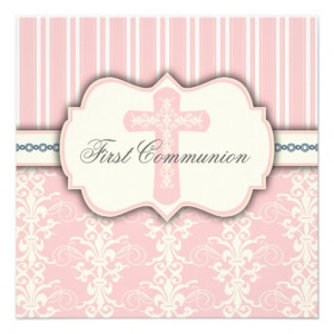 Vintage First Communion Pink Damask Invitation - Zazzle.com.au