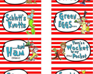 Dr. Suess Cat in the Hat Party Food Labels Printable - CUSTOMIZED with ...